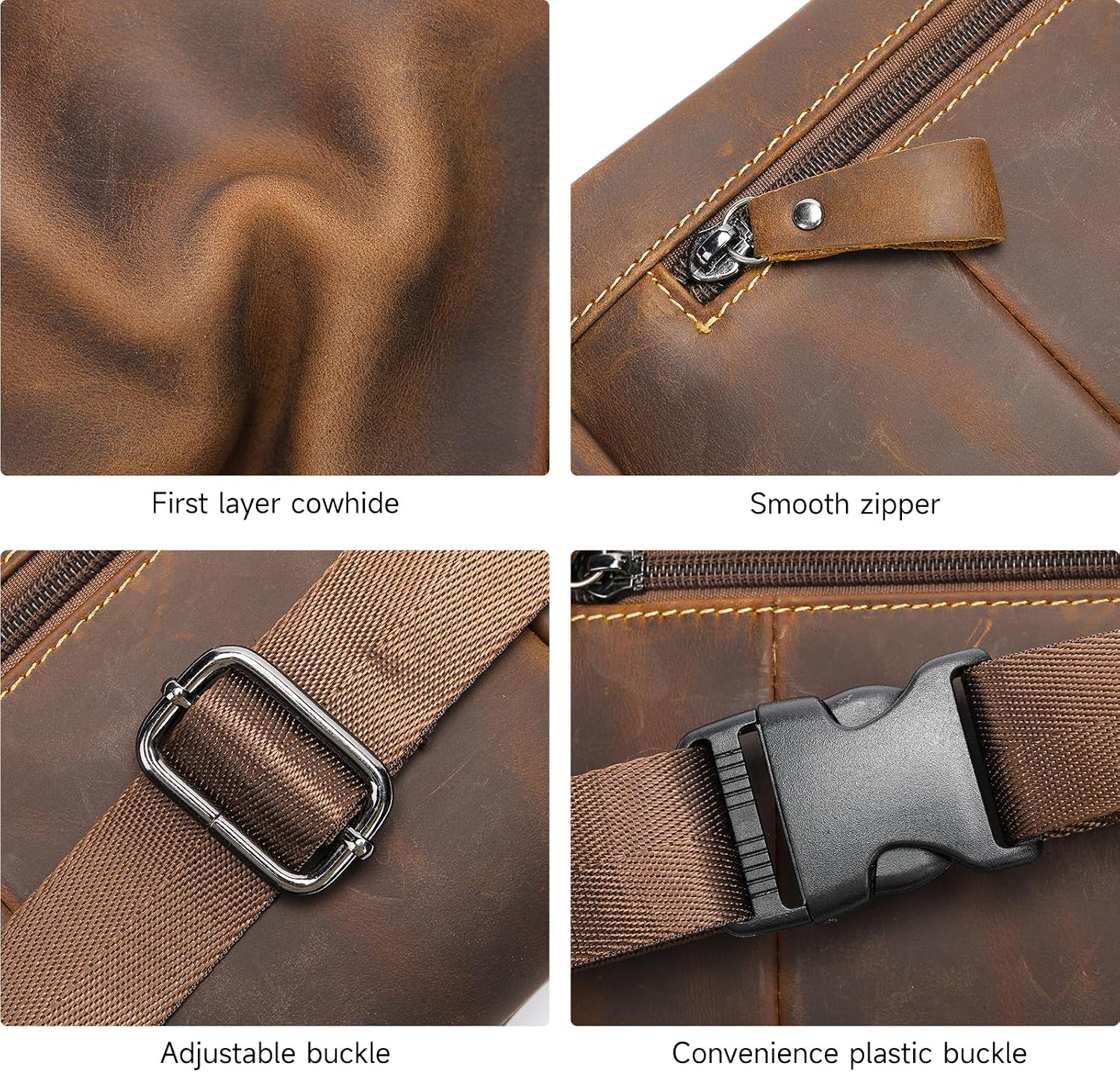 Genuine Leather Fanny Pack Crossbody sling bags zipper Waist Purse Crazycoffee