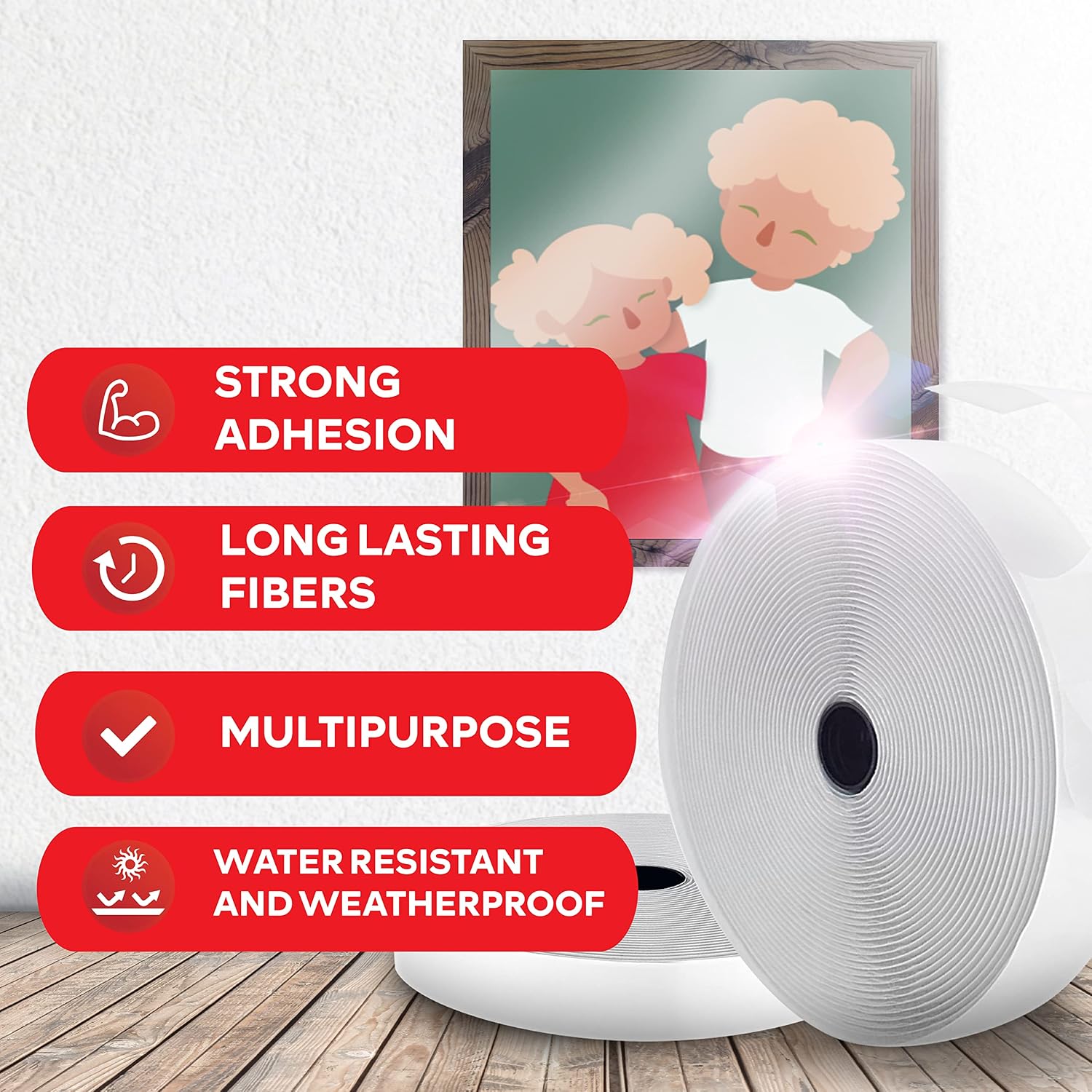 Hook and Loop Roll, White, 1-in x 10-Ft Hook and Loop Tape Heavy Duty Strips with Adhesive, Fastening Strips with Adhesive for Fabric, Tools - XFasten