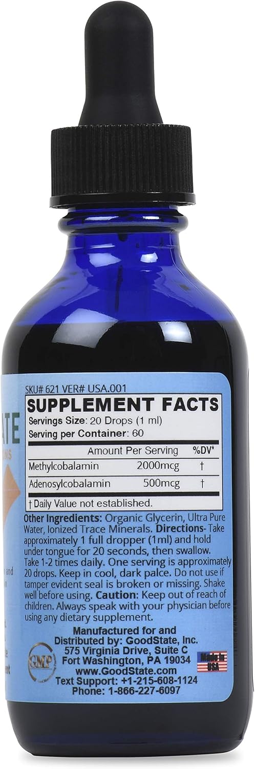 Good State Vitamin B12 Liquid Mineral Supplement | Vegan, Organic and Professional Grade B12 Vitamins Sublingual Liquid | Nano-Ionic for Optimal Absorption | 2 Fl oz Bottle