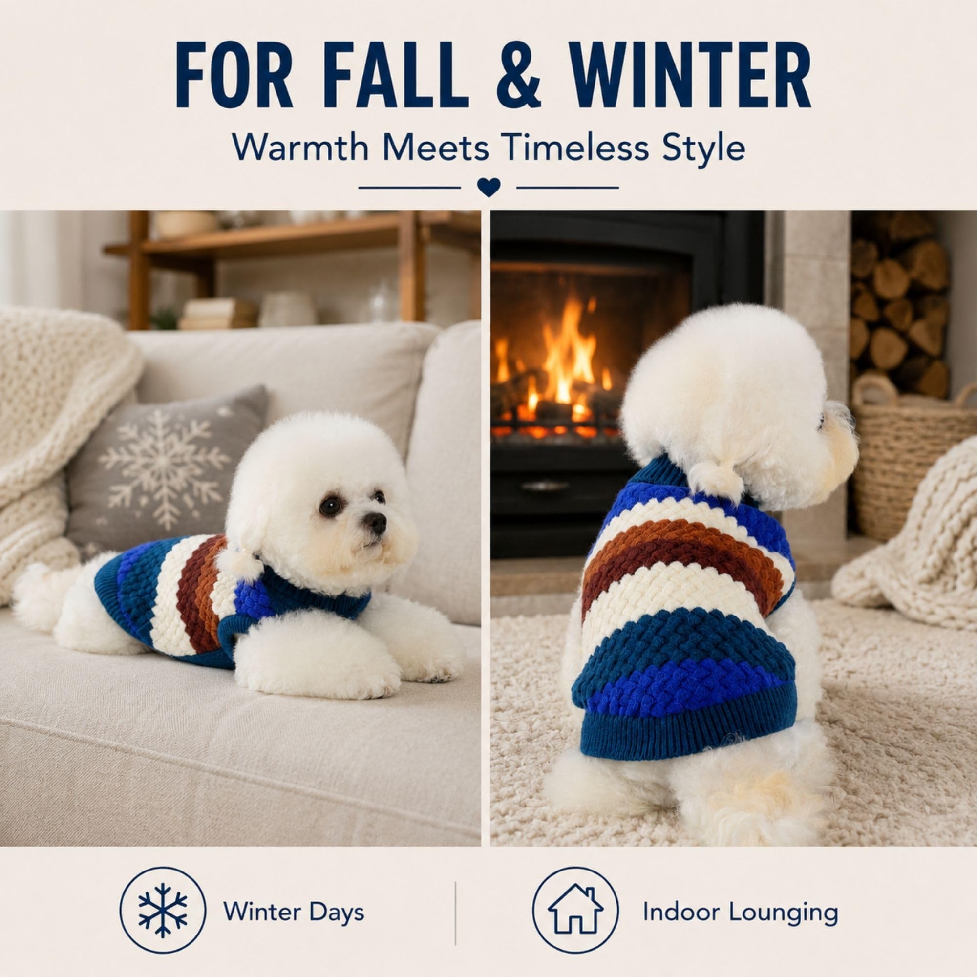 Chandails pour chiens de taille moyenne, vêtements en tricot pour chien | Vêtements épais à col roulé classique, pull chaud pour chien garçon femelle, vêtements extensibles pour animaux de compagnie