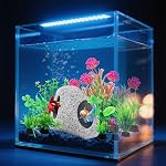 SLOCME 10 Pcs Aquarium Rock Cave & Plants Set – Colorful Plastic Aquarium Plants Fish Tank Decorations, Ceramic Betta Fish Hideout Breeding Shelter