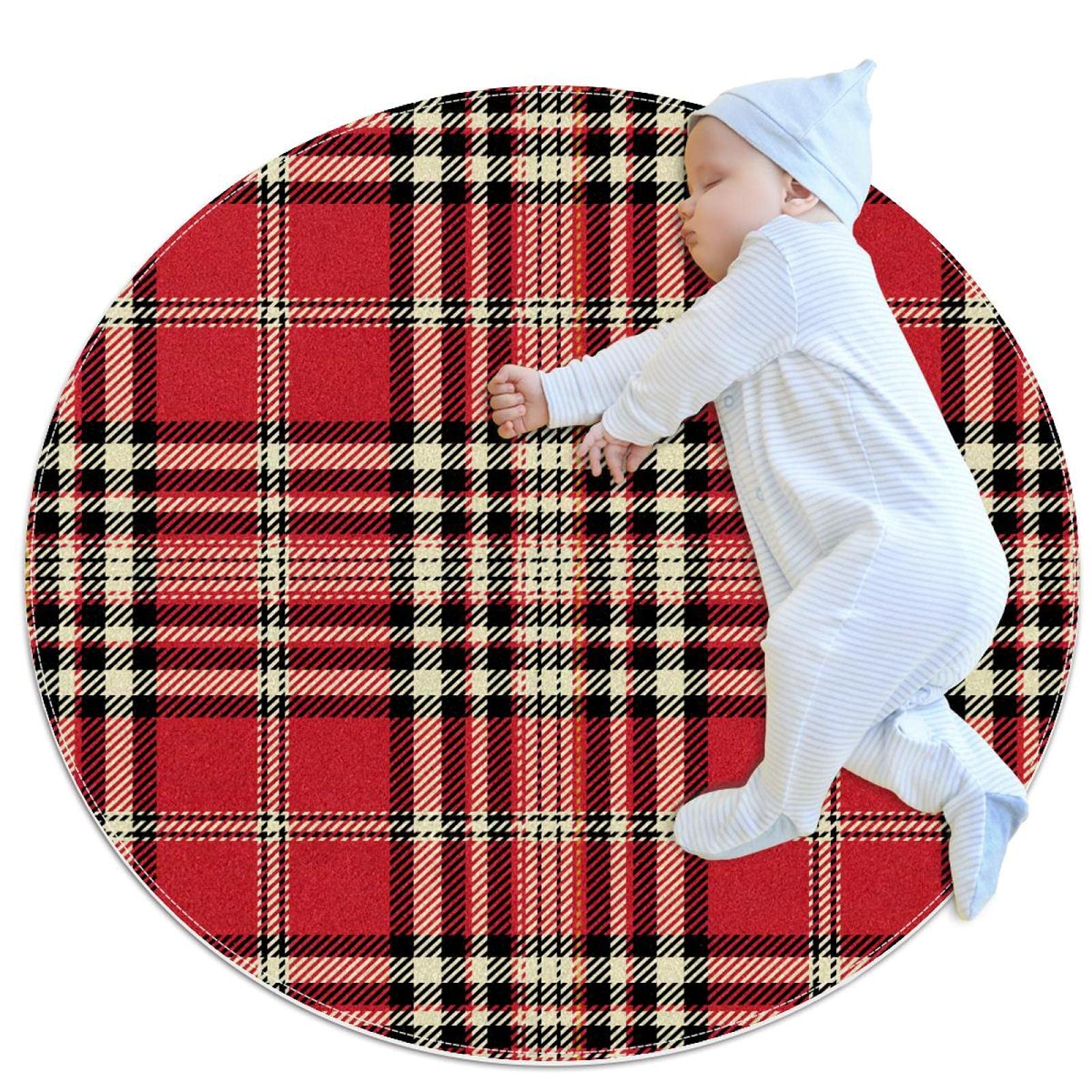 Tapis de jeu pour enfants rond motif carreaux rouge 80x80cm