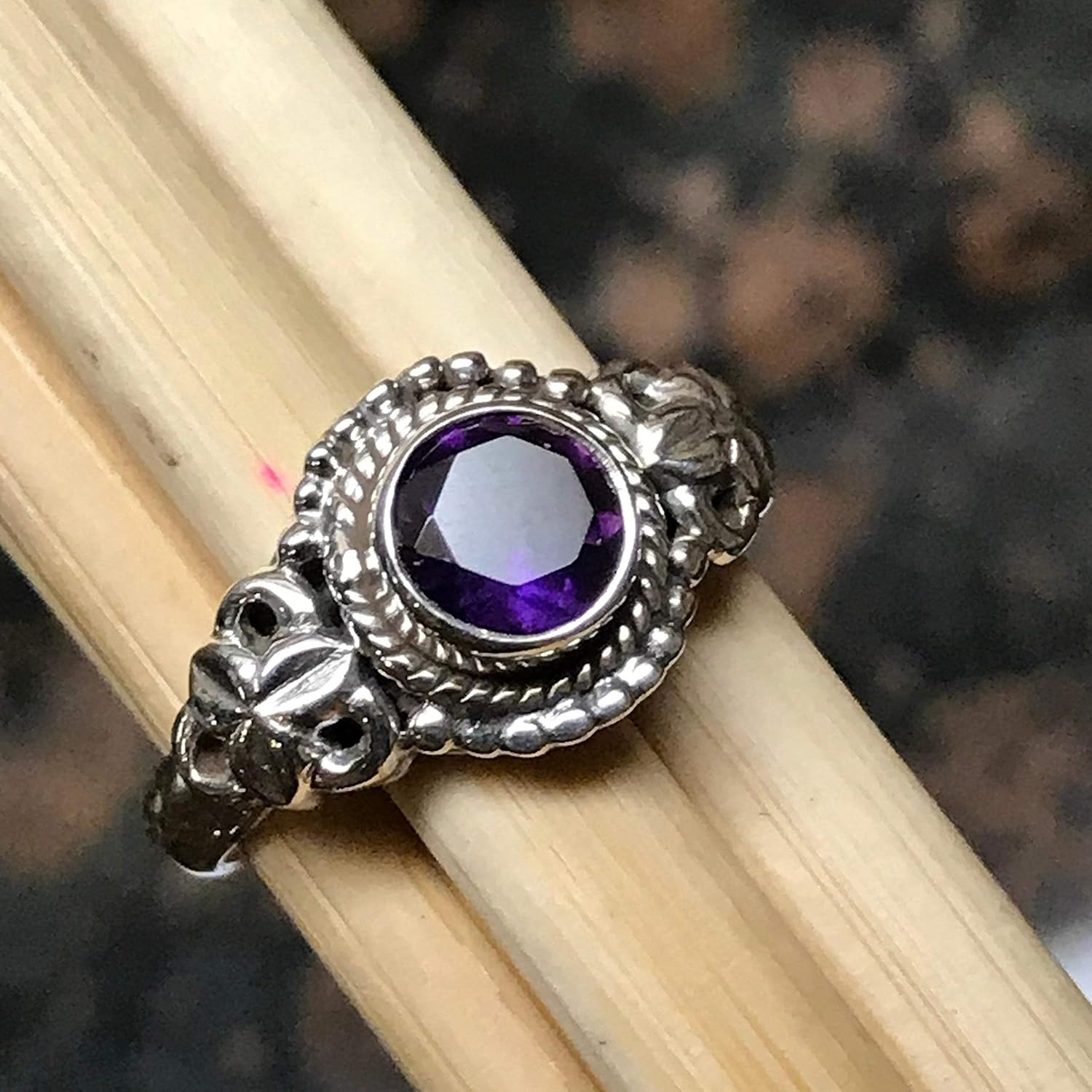 Natural 1ct Purple Amethyst 925 Solid Sterling Silver Filigree Engagement Ring Size 6, 7.75, 8.75