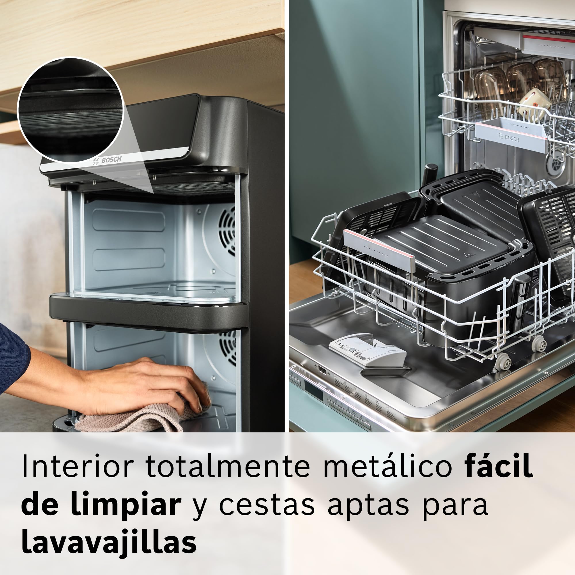 Bosch Freidora de aire Serie 6, XXL doble cesta 12 L, 2 cestas de 6 L con función SYNC, 6 programas, recubrimiento no tóxico, interior de metal, negro, MAFD661B0