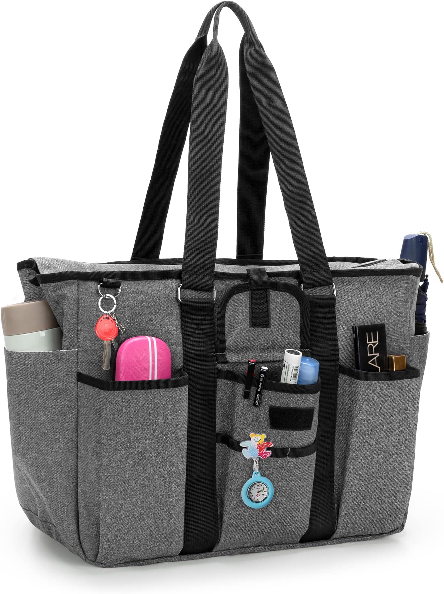 LoDrid Large Teacher Organizer Tote with Padded Bottom, Utility Bag for Work, Multiple Pockets and Features