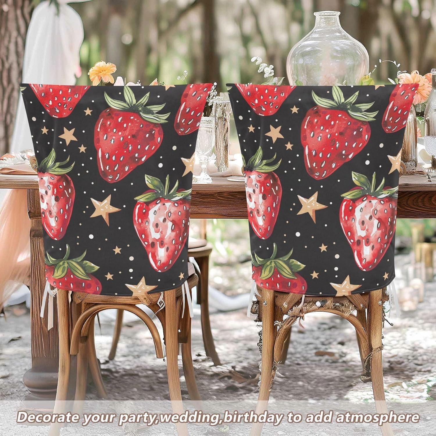 ALAZA Vintage Strawberry and Stars Chair Back Cover Set of 6, Washable Reusable Removable Chair Slipcovers Decorative Chair Cover for Home Kitchen Wedding Party