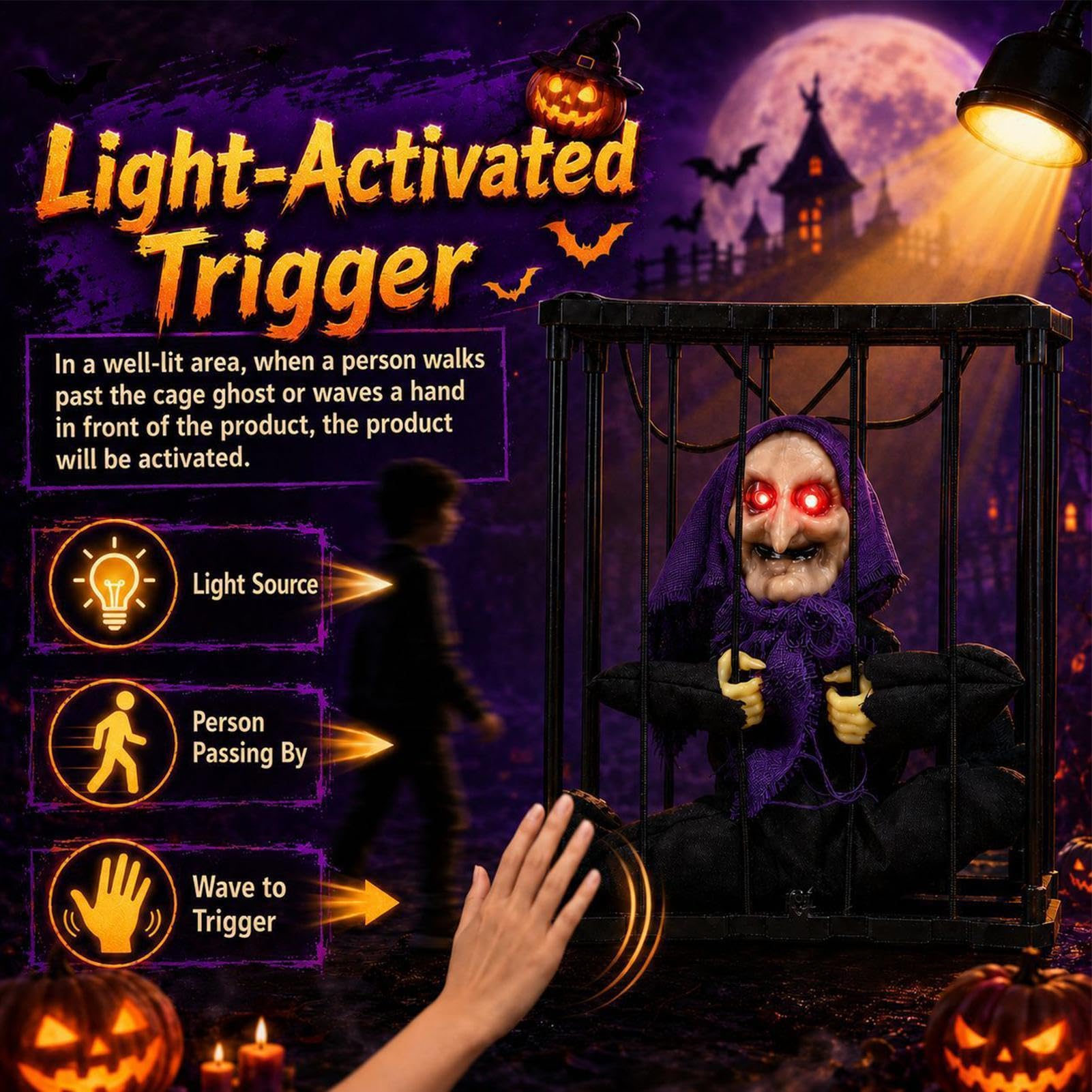 Decorazioni Halloween animate Effetti sonori spettrali e occhi luminosi