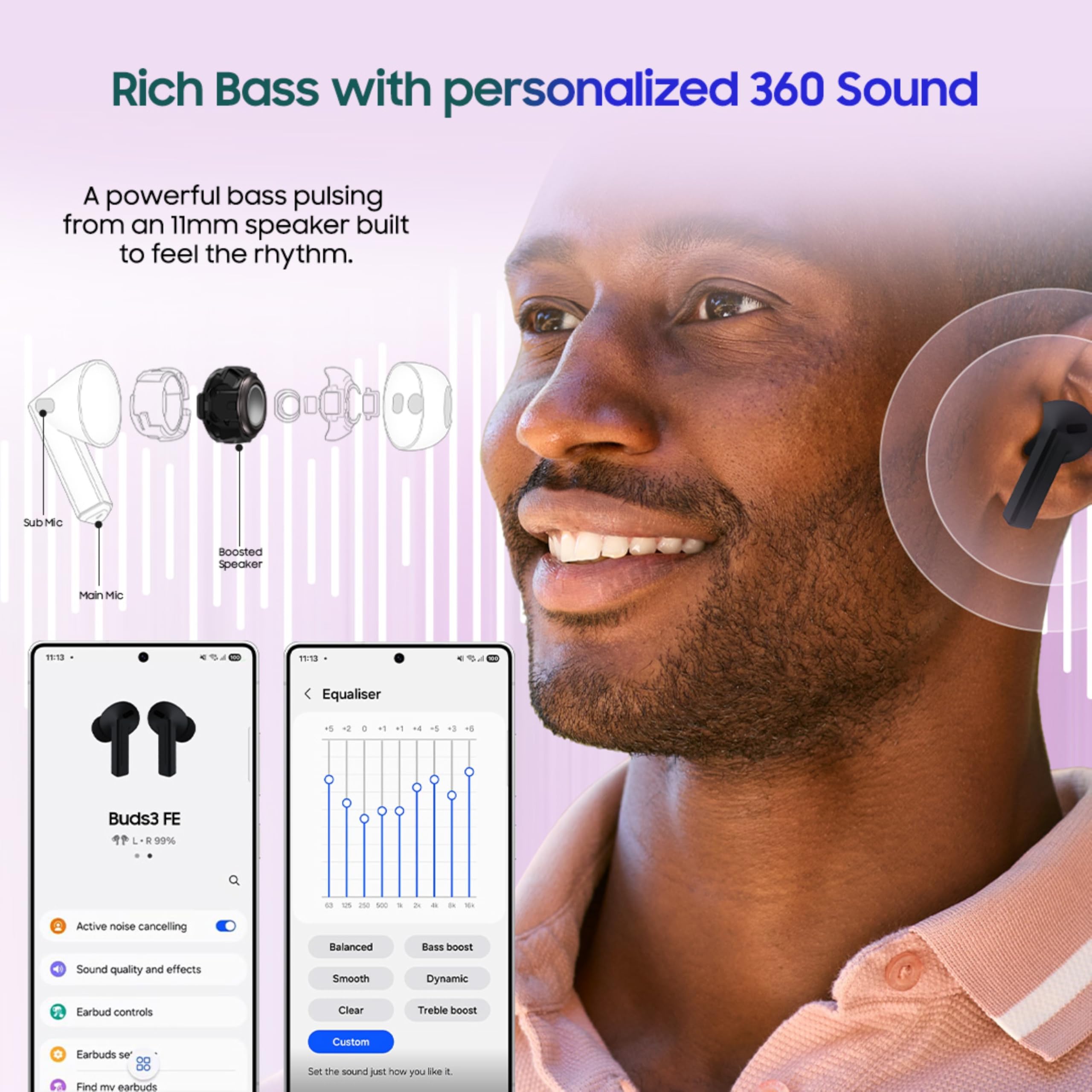Samsung Galaxy Buds3 FE (Black) with Galaxy AI | ANC | 360-Audio | IP54 | 11mm Dynamic Driver — Amazon image 7