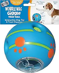 Wobble Wag Giggle Bola de petisco - dispensador interativo de brinquedos e guloseimas para cães, sons divertidos quando enrolados ou sacudidos, ótimo para cães que os animais de estimação conhecem