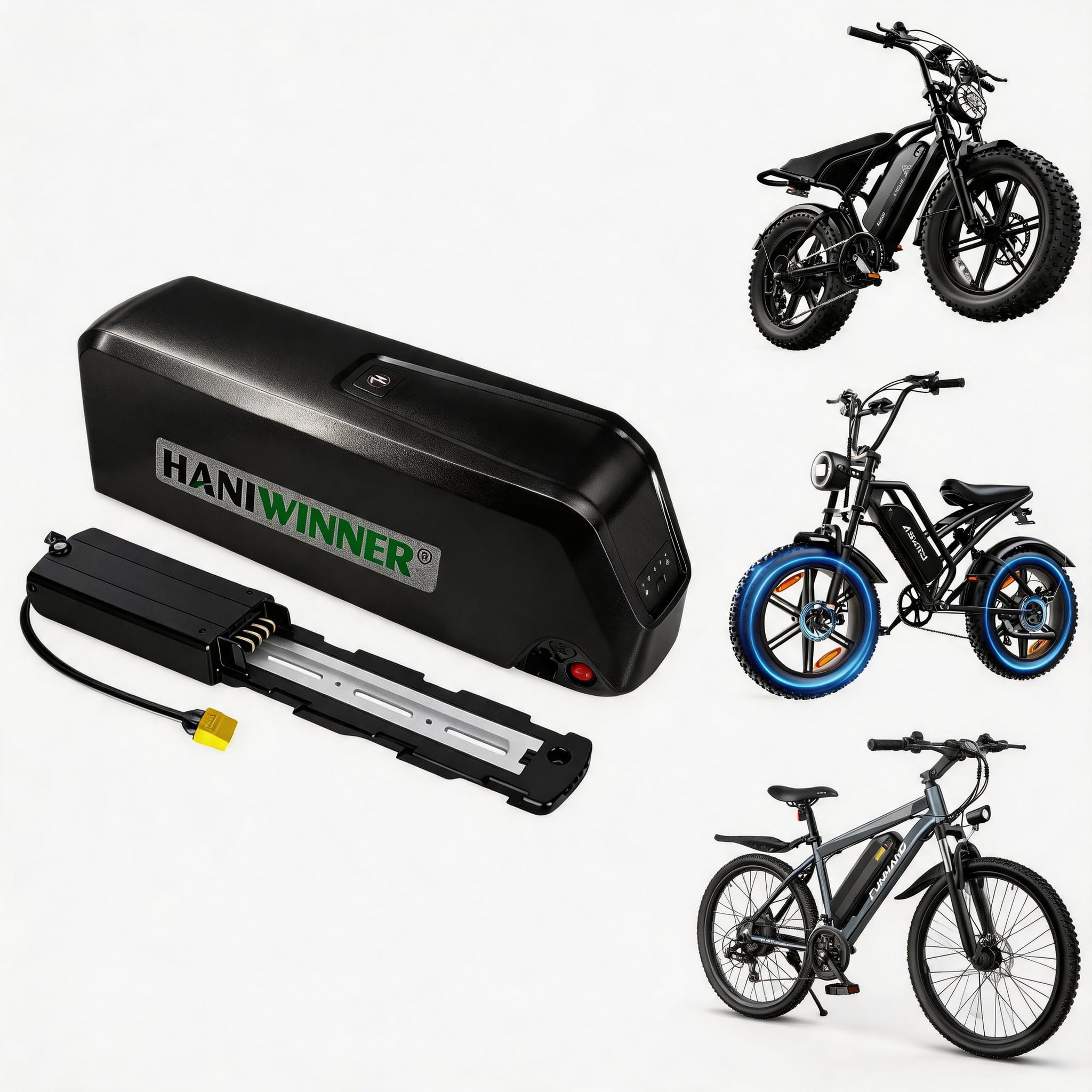 Hailong 48V 18.2Ah E-Bike Battery - High-Capacity Water Bottle Style Lithium-Ion Pack with 50A Smart BMS, Anti-Theft Key Lock and Universal 4-PIN Connector - for 250W-1500W Motors