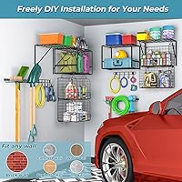 Vista 7 de Garage Shelf Wall Mounted with Wire baskets, Heavy Duty Garage Wall Shelving with Garden Tool Rack and Hooks, Wire Shelf Baskets Tool Organizer for