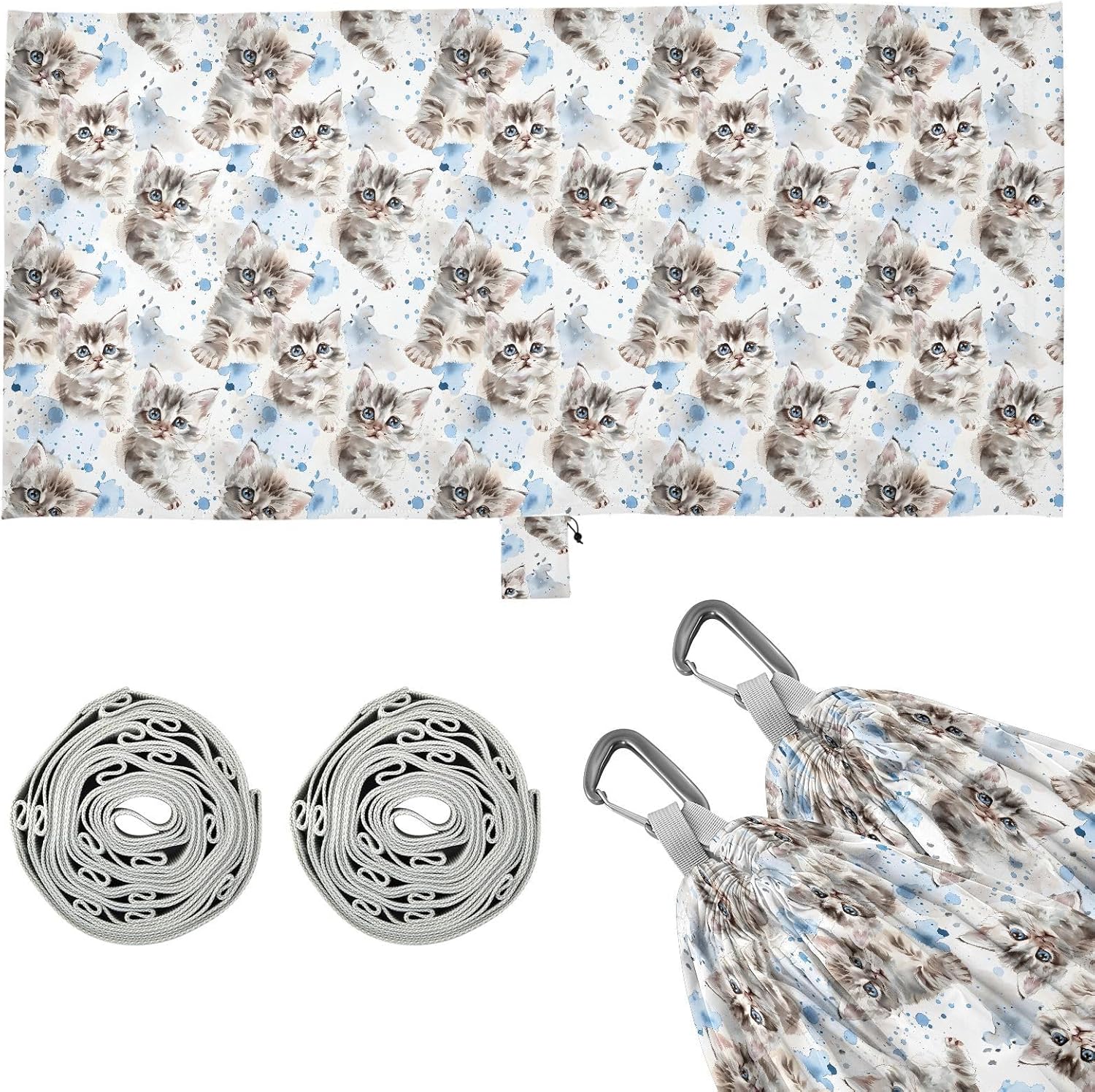 ALAZA Cute Cats Kitten Camping Hammocks Single or 2 Person 500 lbs Portable Parachute Travel Hammock w/Tree Straps for Hiking Backpacking Indoor Outdoor