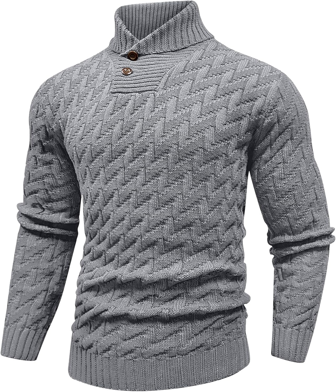 KAVIANA Men's Dressy Cable-Knit Sweater Buttoned Mock Neck Pullover for Fall & Winter, S-5XL