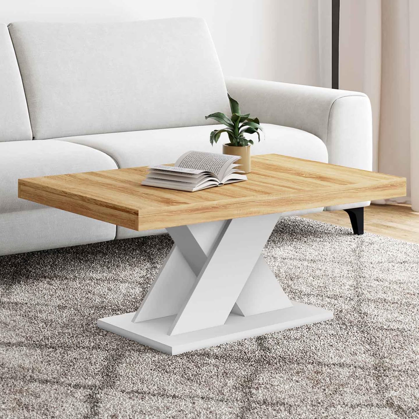 IDMarket - Mesa de Centro Alicia Tablero de Madera y Pie X Blanco
