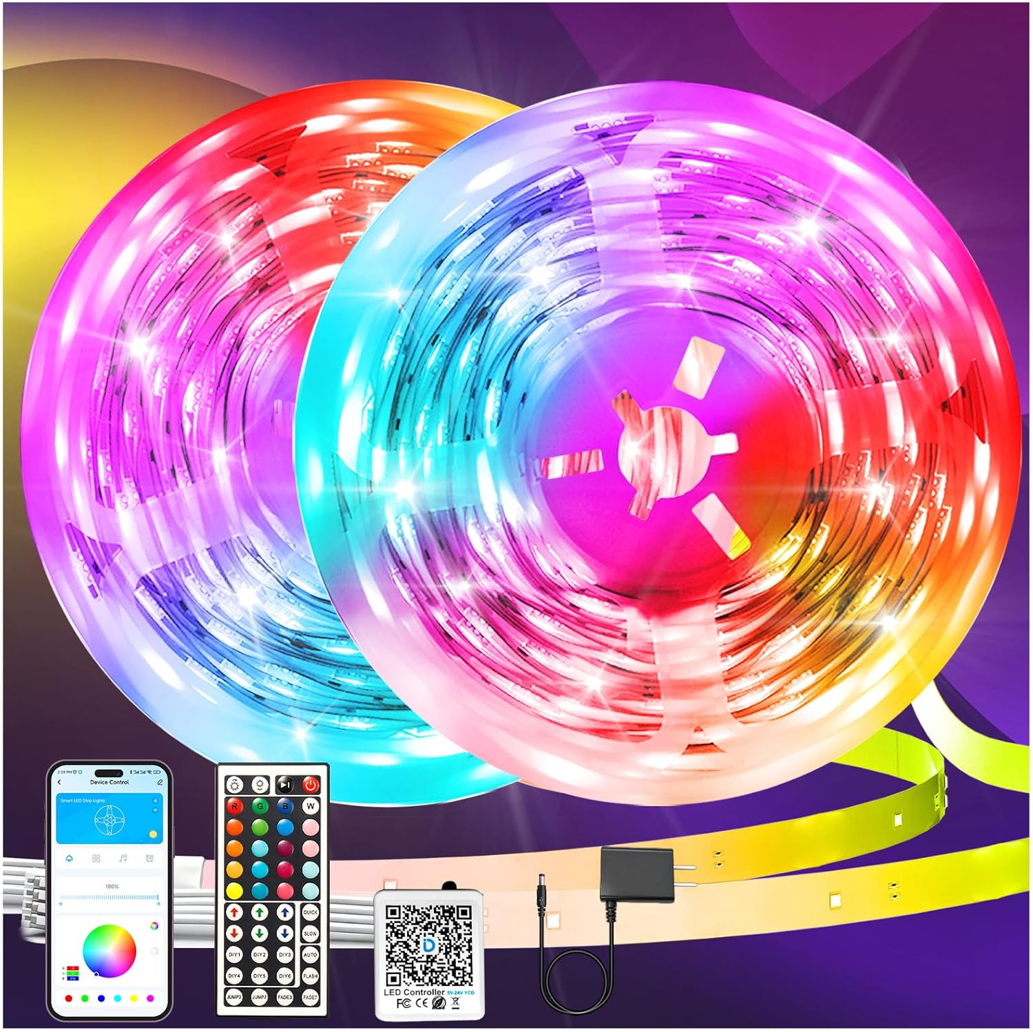 DAYBETTER 150ft Smart LED Strip Lights for Bedroom - Bluetooth App/Remote, Music Sync RGB, DIY Colors, Room Decor Party Lighting