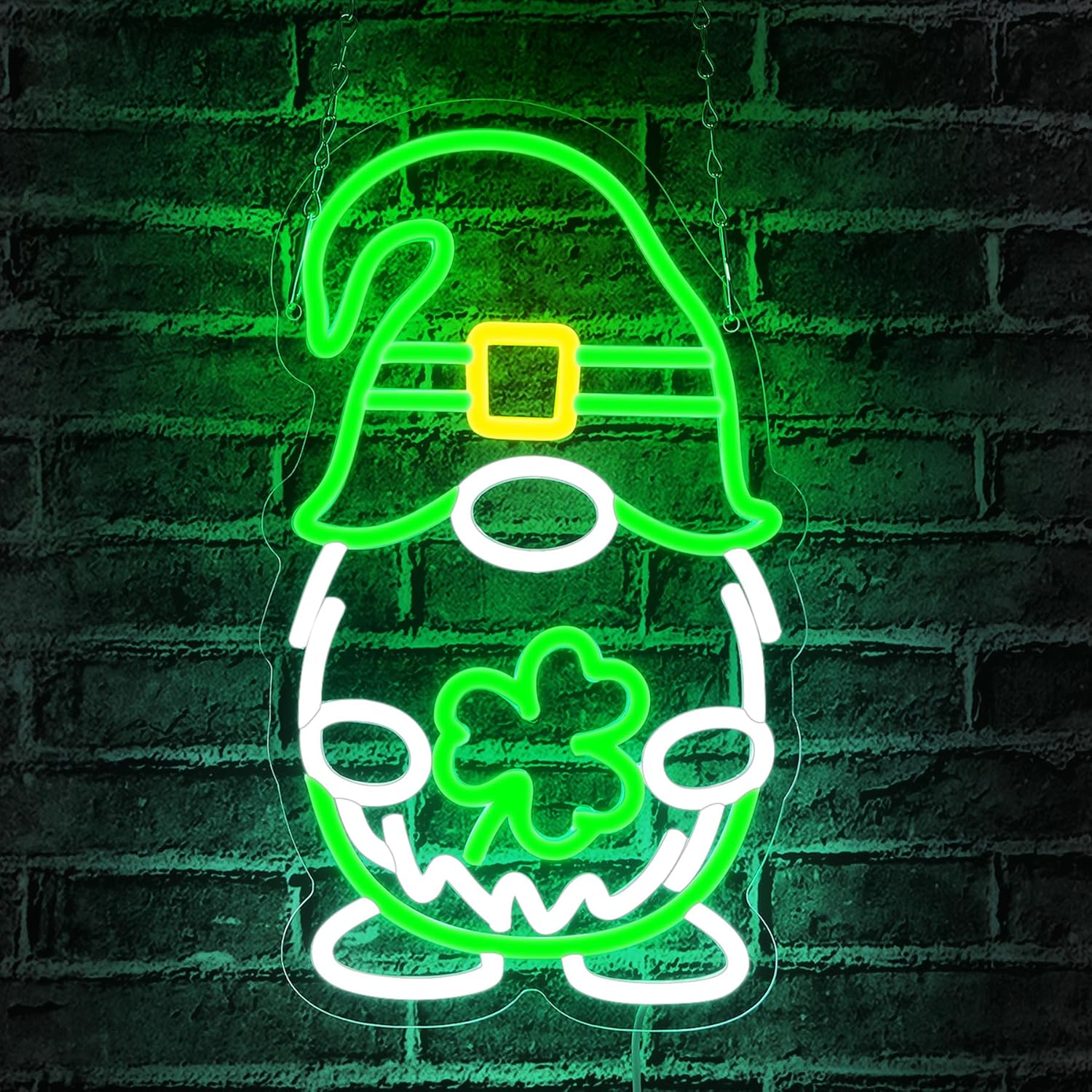 St Patricks Day Gnome Shamrock Neon Sign,USB Powered Neon Signs for Wall Decoration,St Patricks Day Gnome Shamrock Neon Light Apply to Living Room,Game Room,Office,Graduation Party,LED Signs for Bedroom Wall