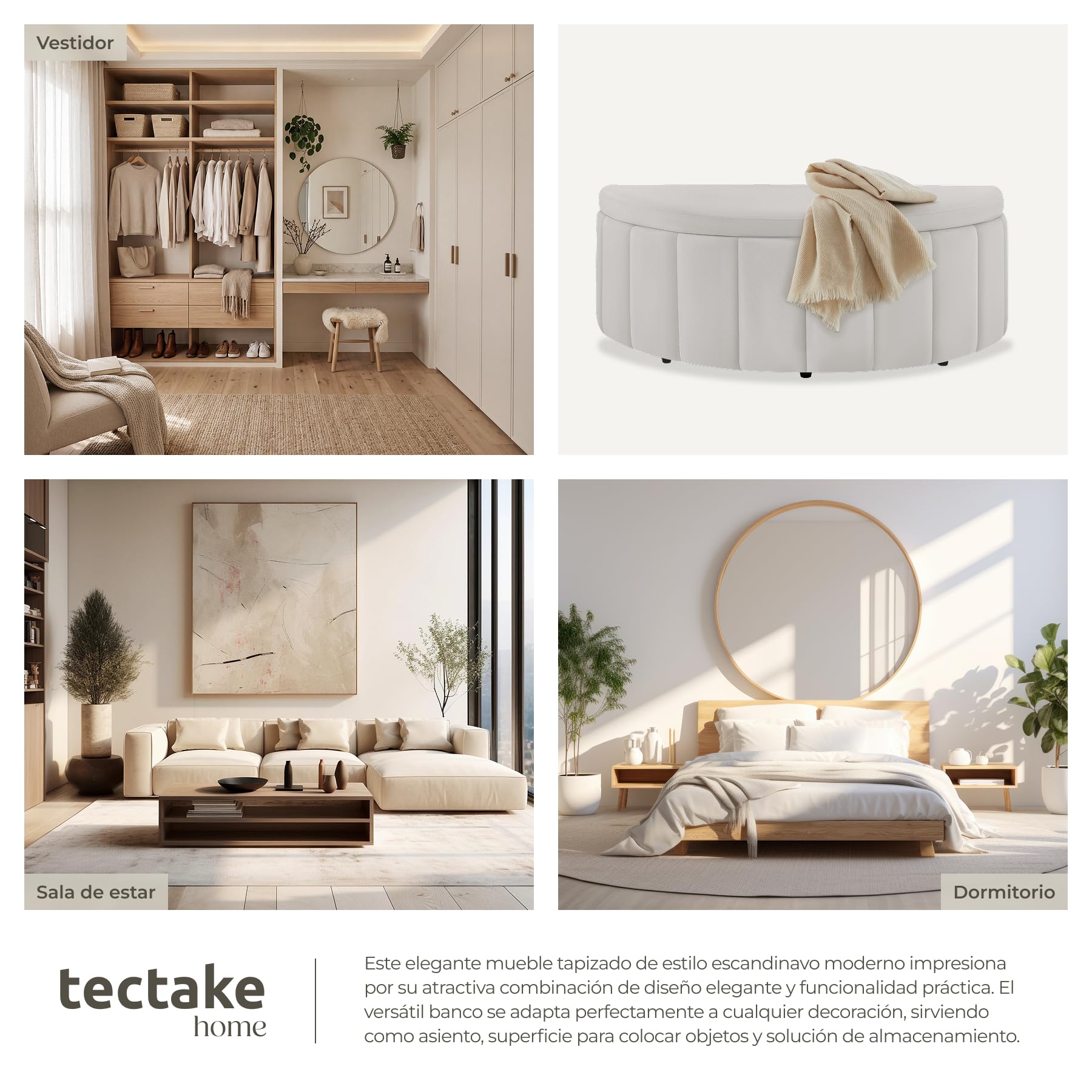 tectake® Banco Almacenaje, Puff Almacenaje, 48 x 108 x 40 cm Puf, Banco Recibidor, Tapa Acolchada, Muebles Auxiliares, Decoracion Habitacion, Mueble Dormitorio, Bancos, Arcon - Terciopelo Topo