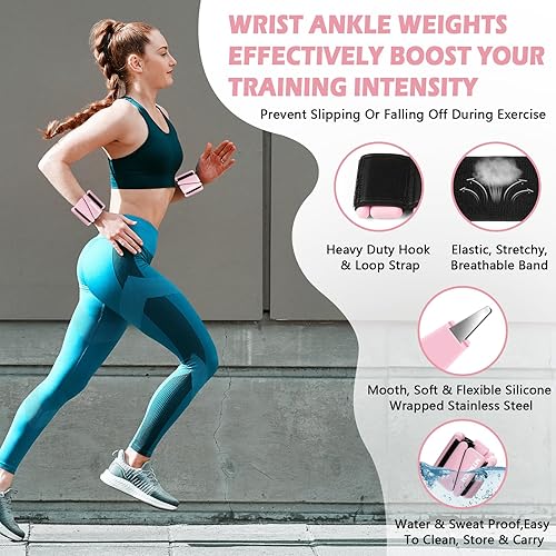 Miniatura 2 de Pesas de tobillo y muñeca de Pilates de 2 libras cada una, sujetadores fuertes para brazos y piernas para mujeres, brazaletes con peso ajustables
