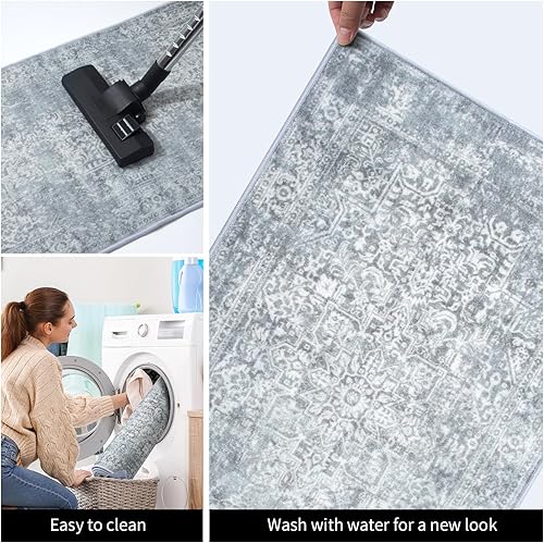 Miniatura 5 de Juego de 3 alfombras de cocina antideslizantes y lavables para piso, juego de 3 piezas de alfombras de cocina bohemias, alfombras de pasillo grises,