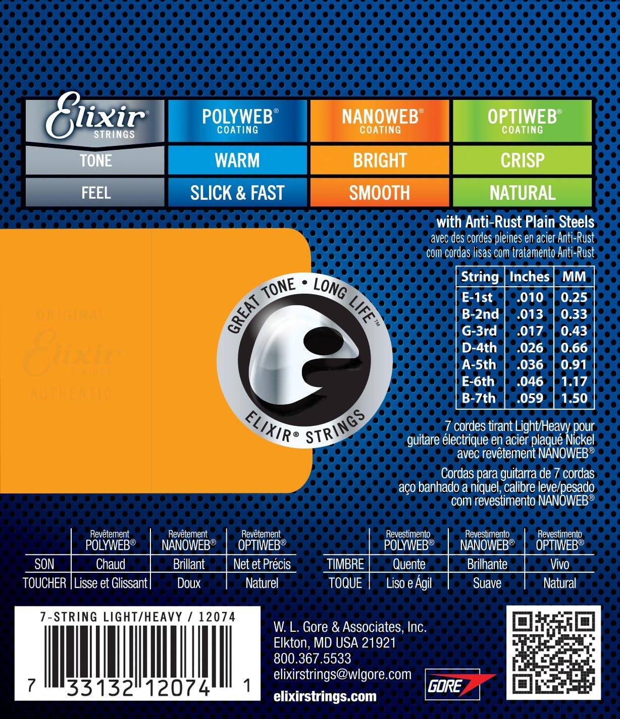 Elixir Strings 7-String Electric Guitar Strings w NANOWEB Coating, Light (.010-.056), 1 Pack, 7- String Light (10-56) - Image 3