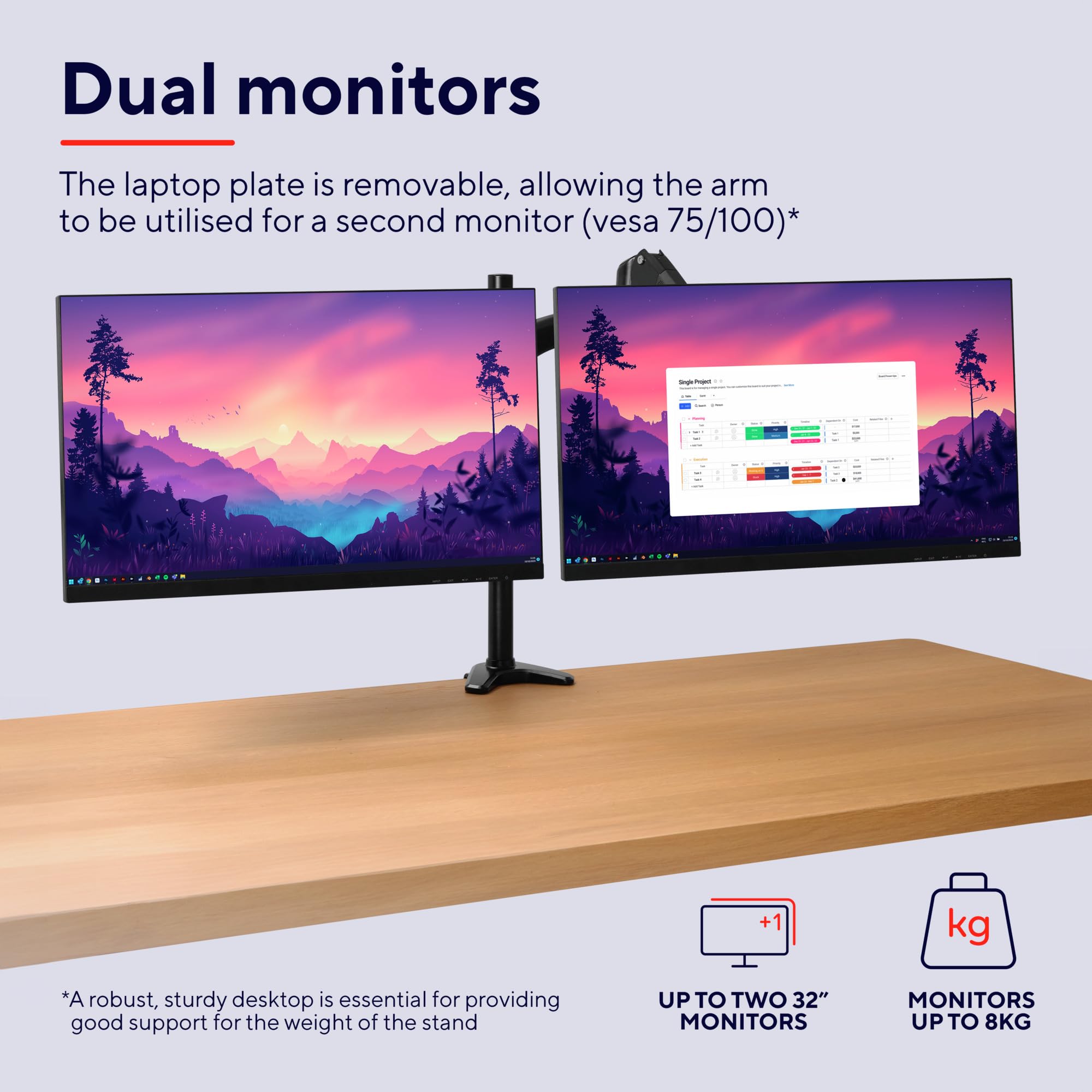 Trust Mara Supporto Monitor Scrivania per Doppio Monitor e Laptop | Braccio Monitor 32 Pollici Laptop 17 Pollici, Rialzo Monitor Regolabile in Altezza, Vesa 70/100 per Monitor PC Asus HP Dell