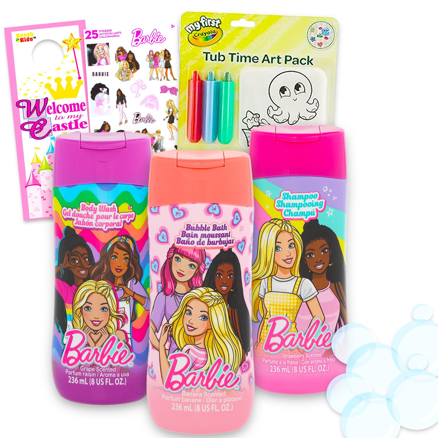 Ultimate Barbie Badezimmer-Set – Bündel mit Shampoo, Duschgel, Schaumbad, Badefarbe, Aufklebern, mehr | Barbie Bade- und Duschzubehör-Set für Kinder, Mädchen