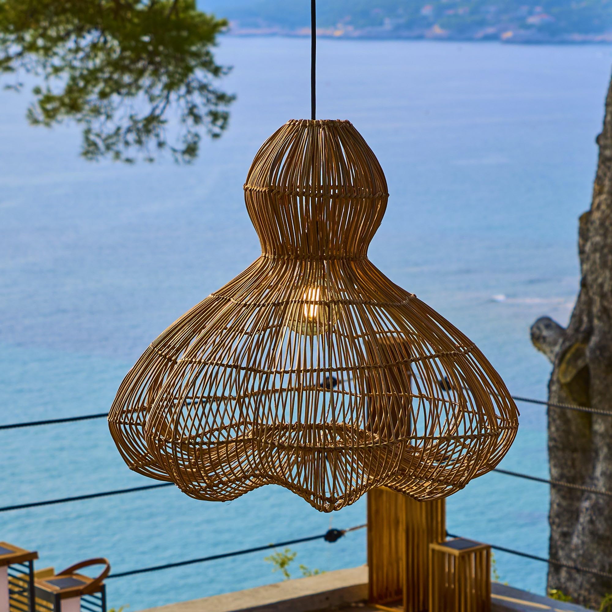 Lumisky RONDA OUTDOOR CABLE Suspension extérieure rotin naturel 5m