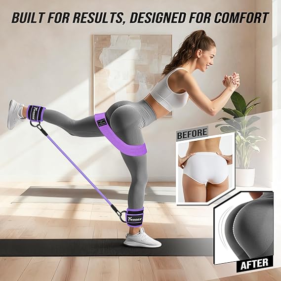 WOQQW Resistance Bands Set - Ankle Resistance Bands with Cuffs for Legs & Glute Workout, Fabric Booty Bands for Women, Home Gym Exercise Equipment for Hip, Pilates, Fitness, Yoga, Physical Therapy