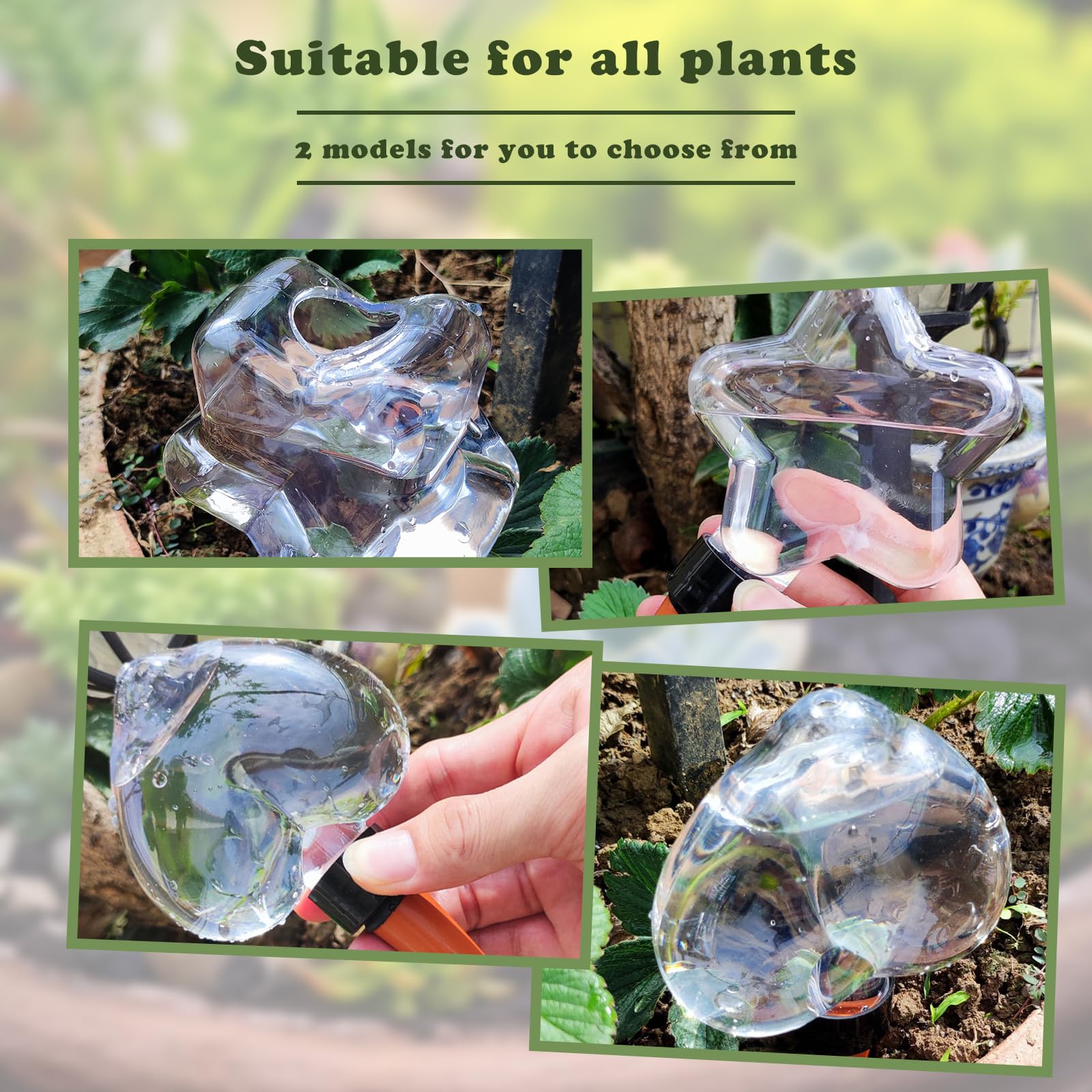 Lot de 6 globes d'arrosage automatique en forme de cœur avec système d'arrosage goutte à goutte à libération lente pour plantes d'intérieur et d'extérieur.