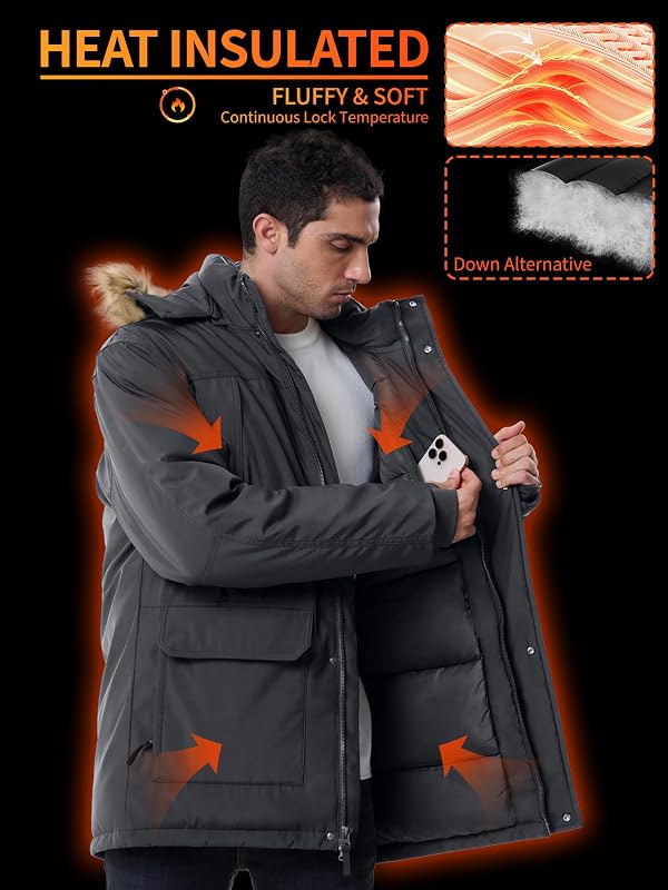 UIQUR Winter Coats for Men Winter Jackets Waterproof Thicken Warm Insulated Parka Puffer Long Down Jacket with Hood Grey XL by UIQUR - Used condition - Image 4