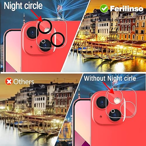 Miniatura 4 de Ferilinso Protector de pantalla diseñado para iPhone 13 Mini, 3 unidades de vidrio templado HD con 2 protectores de lente de cámara, compatible con