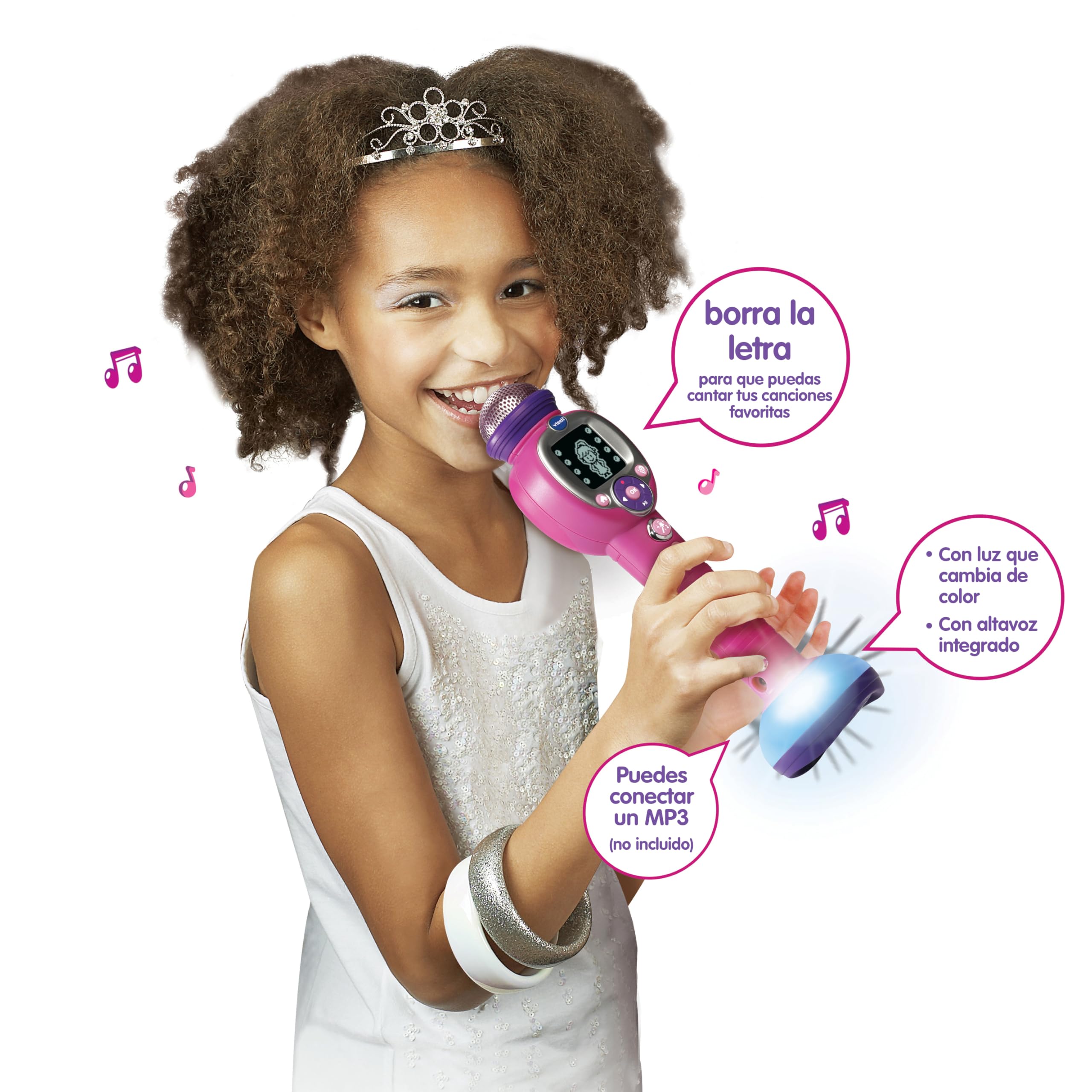 VTech - Kidi Superstar Dance, Micrófono portátil 8 en 1 con Pantalla Interactiva, Karaoke Infantil, Aprende a Cantar, Juegos, Efectos de luz y Sonido, Regalo niños +6 años, Versión ESP