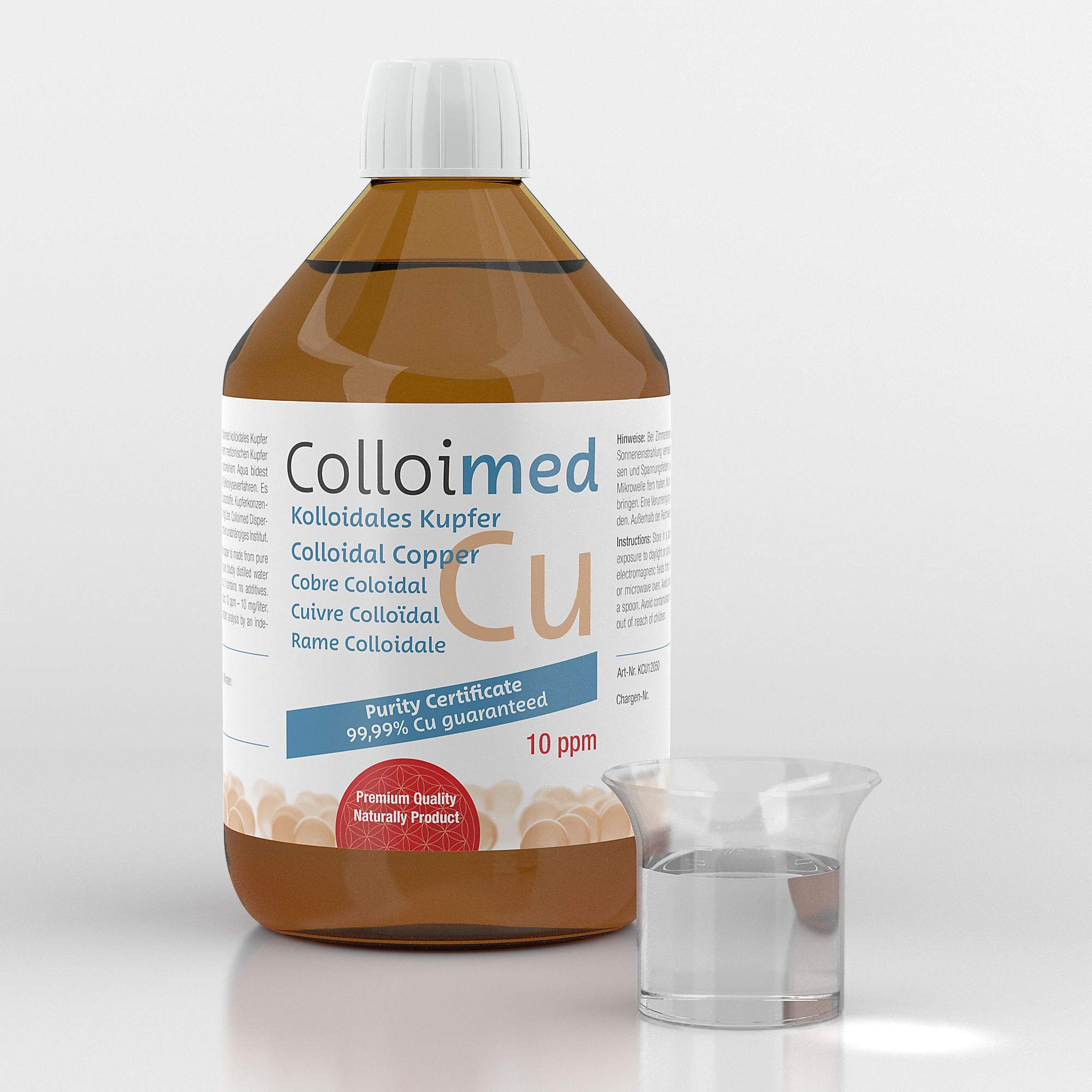 Kolloidales Kupfer 10ppm hoch konzentriert Reinheitsstufe 99,99% in brauner Apotheker-Glasflasche 250ml (Kupfer-10ppm, 250ml)