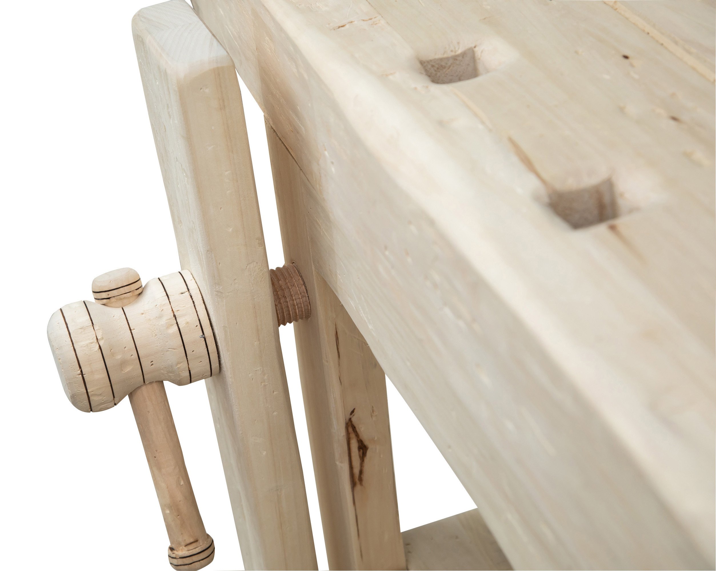Biscottini Banco Tavolo da lavoro Country in legno massello di tiglio finitura grezza L 116 x PR 63 x H 90 cm Made in Italy, fedele riproduzione di un antico ed originale Banco da Falegname