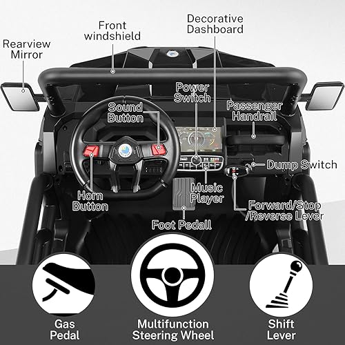 Miniatura 3 de Hikole Auto eléctrico de juguete de 24 V para niños, ruedas de auto eléctrico de 2 plazas con control remoto, cama y pala, 2 potentes vehículos de