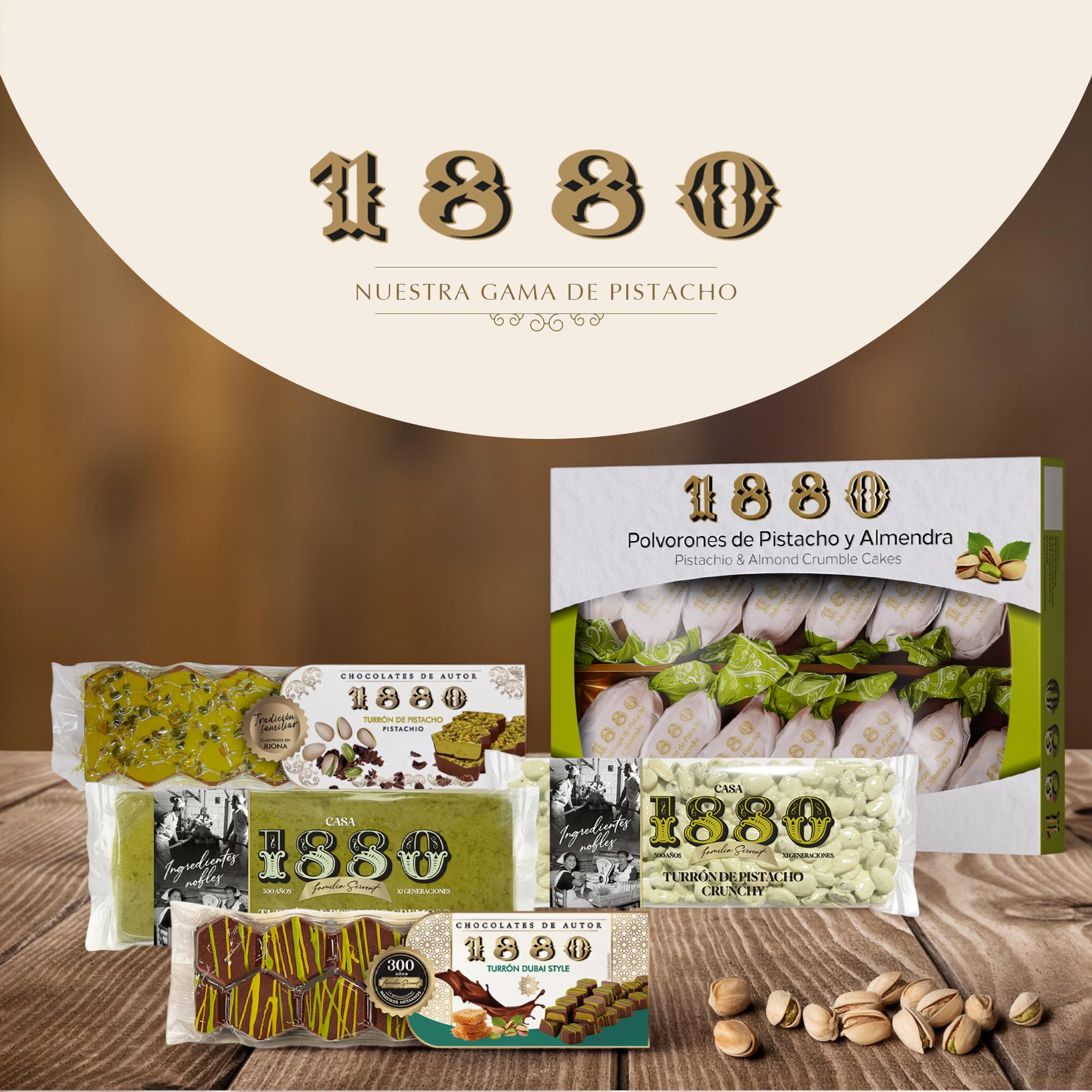1880 - Turrón Chocolates de Autor Estilo Dubai 200g, Crema de Pistacho con Masa Kataifi y Chocolate con Leche, Textura Crujiente, Elaborado en Jijona, Calidad Suprema, Tradición Familiar desde 1880
