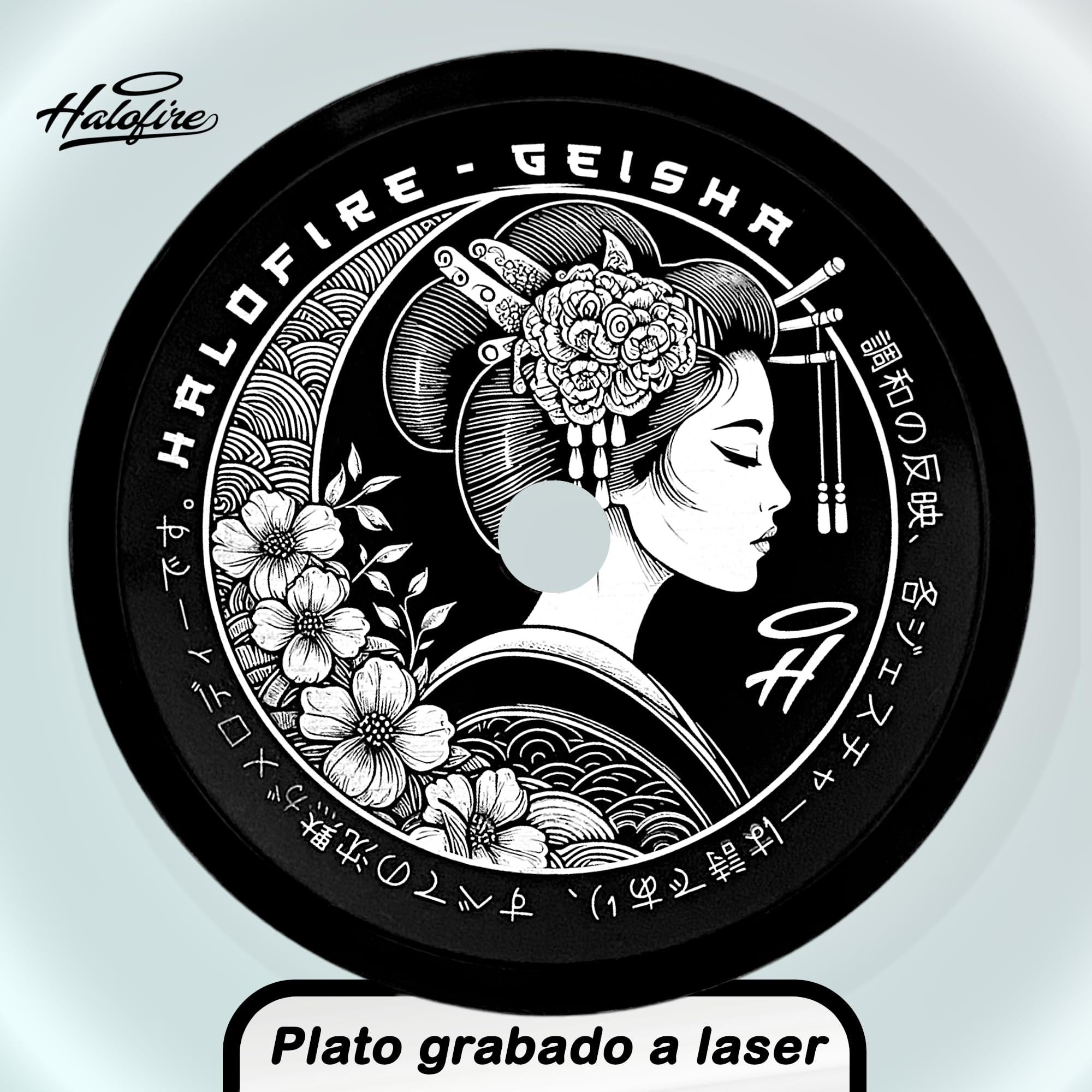Cachimba Shisha Completa 50 cm con Maletín y Difusor Ajustable – Base Cristal Tallada, Cazoleta de Barro Negro y Plato Grabado a laser | Cachimba Halofire Geisha Negra