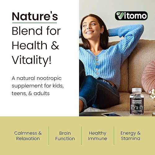 Miniatura 6 de Vitomo - Gomitas de hongos - Gomitas de suplemento de hongos fresa sin azúcar - Mezcla de complejo de 10 hongos - Melena de león, Cordyceps, Reishi,