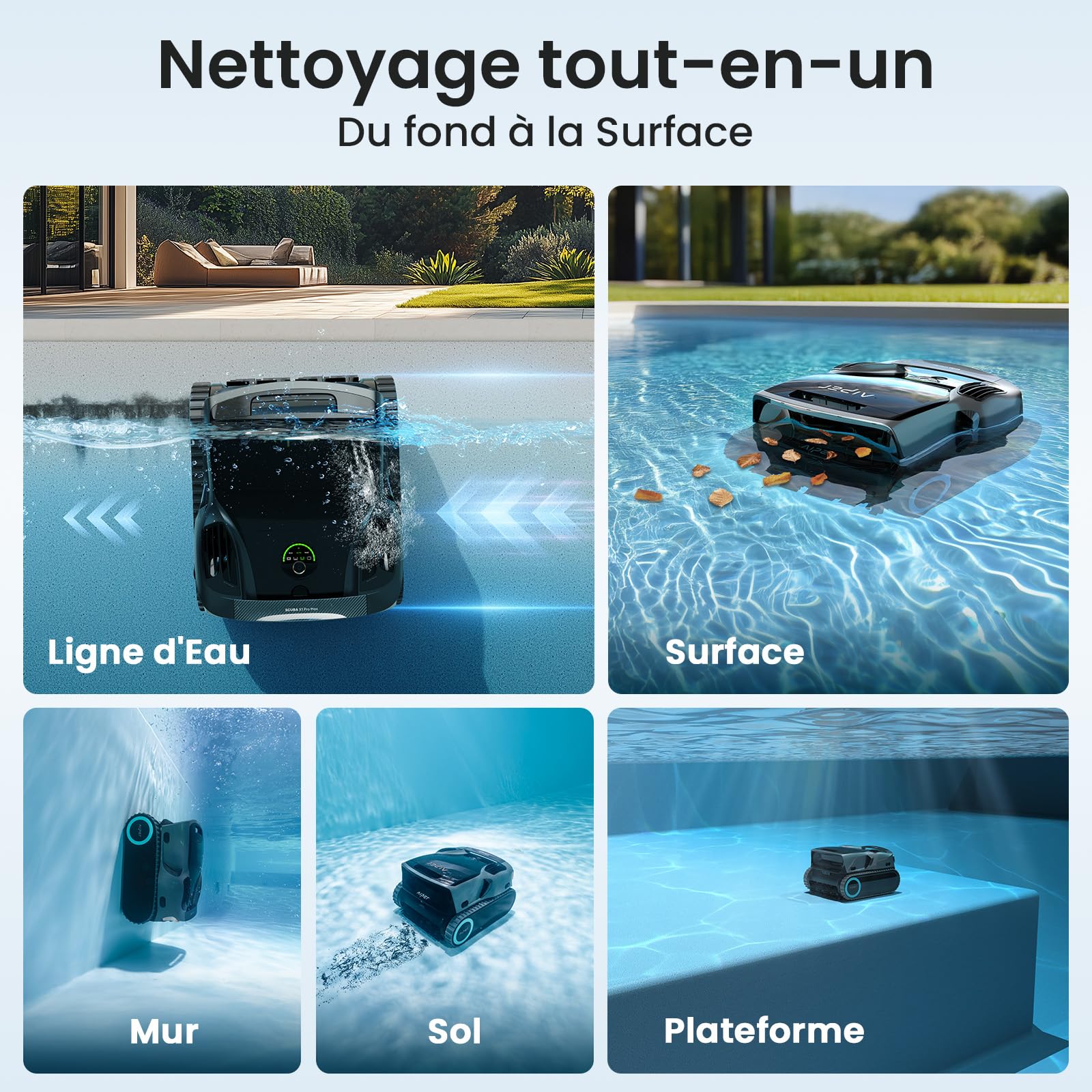 AIPER Scuba X1 Pro Max Robot Piscine Premium avec Écumeur de Surface, Cartographie Intelligente, Aspiration 32,000LPH, Filtration Ultra-Fine 3μm, Nettoyeur Piscine Enterrée Jusqu’à 300m²