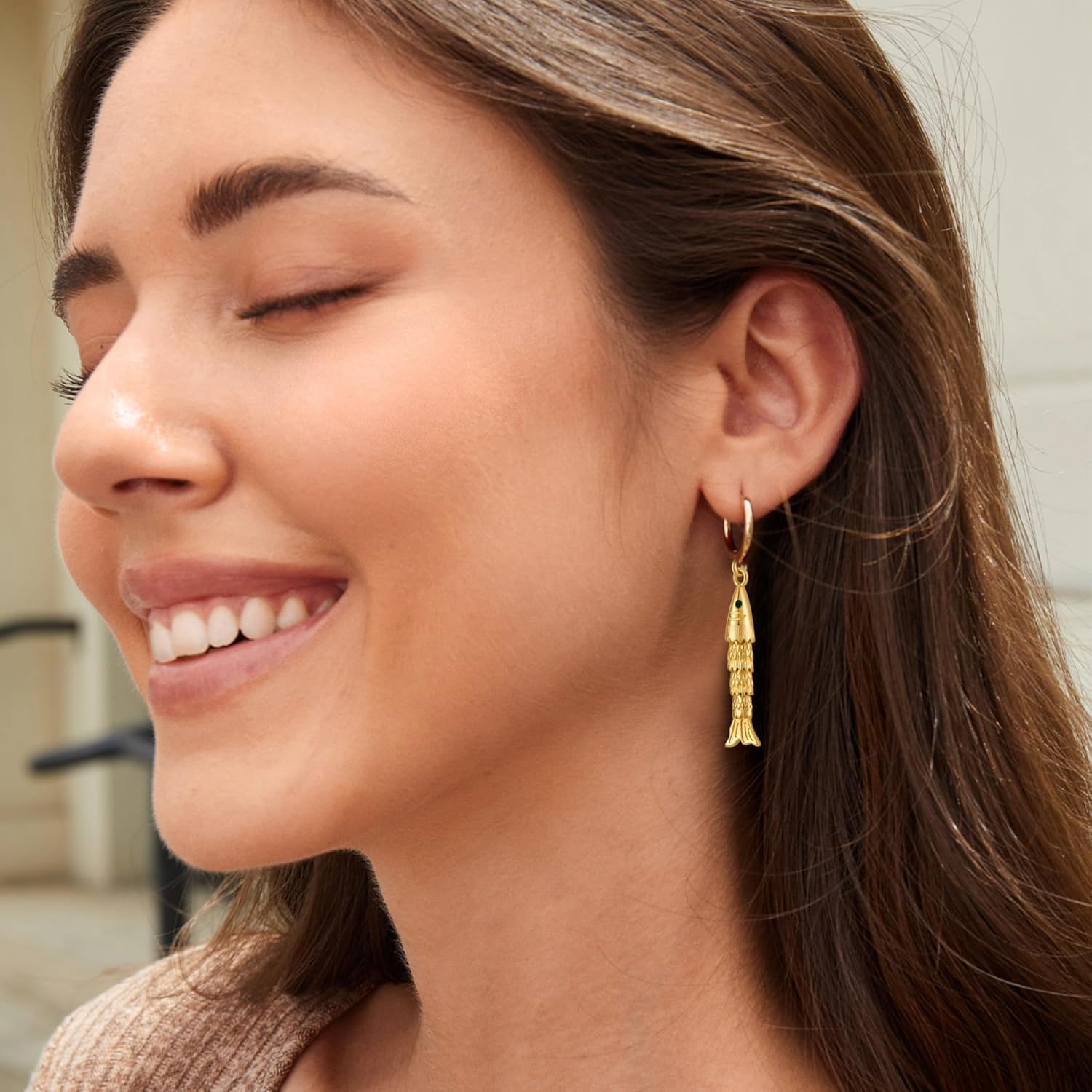 Gold Fish Hoop Earrings for Women Summer Beach Earrings Vacation Jewelry for Tropical - Image 2