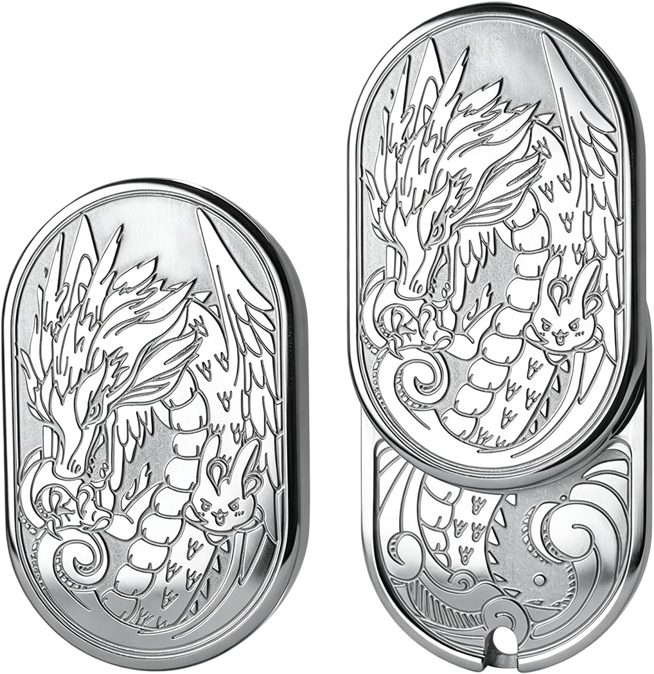 Dragon Fidget Slider Stainless Steel Mechanical Metal with Retchet-Like Sound Fidget Slider Fidget Toys Adults Anxiety Pocket for ADD, ADHD & Autism (Stainless Steel Silver)