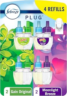 Febreze Fade Defy Plug Air Freshener Refills, Gain Original & Moonlight Breeze Scents, 50-Day Odor-Fighting Freshness, 4-Pack (2 Each, 0.87oz)