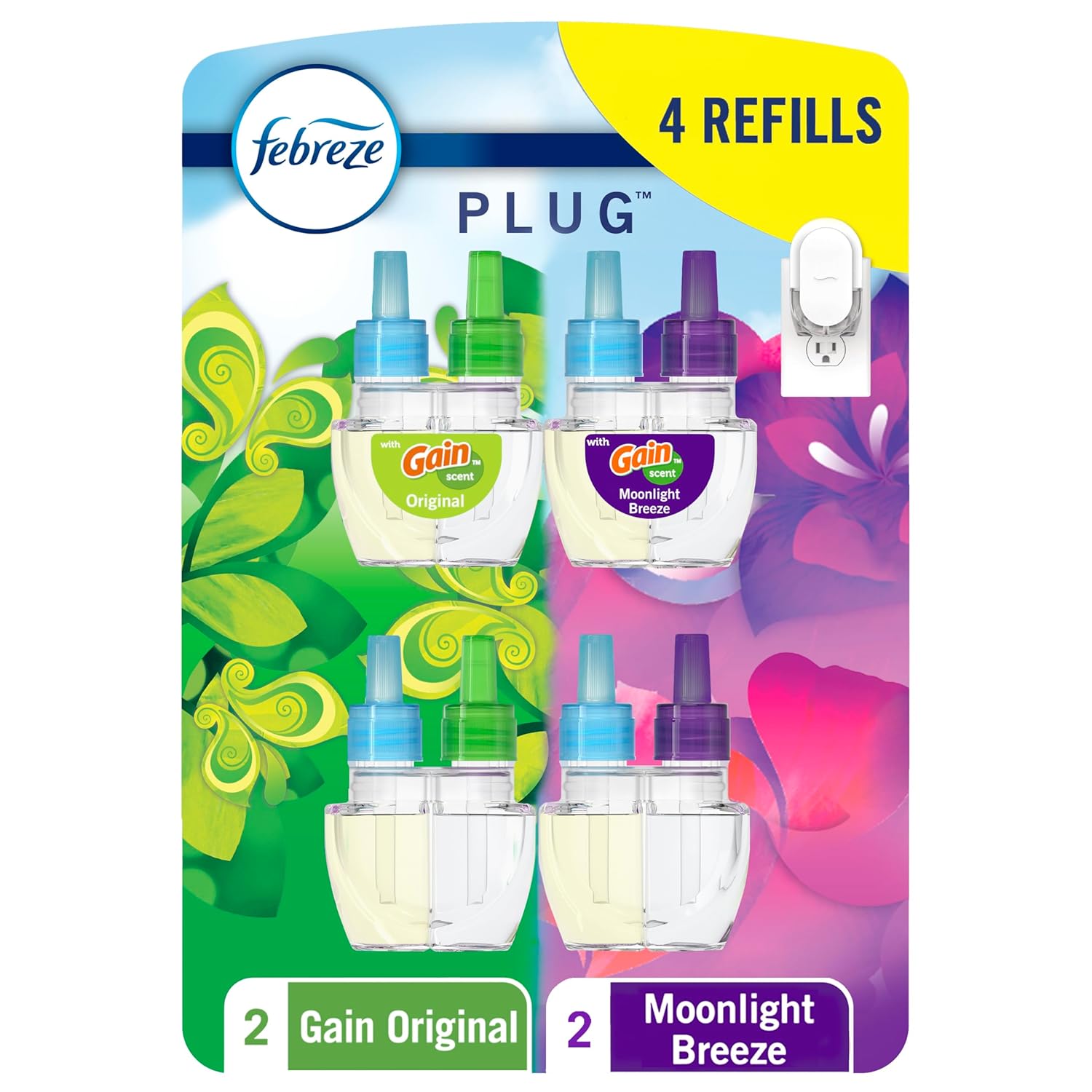 Febreze Plug In Air Freshener Odor-Fighting Scented Oil Refill For Home Bathroom Kitchen Long Lasting Gain Moonlight Breeze