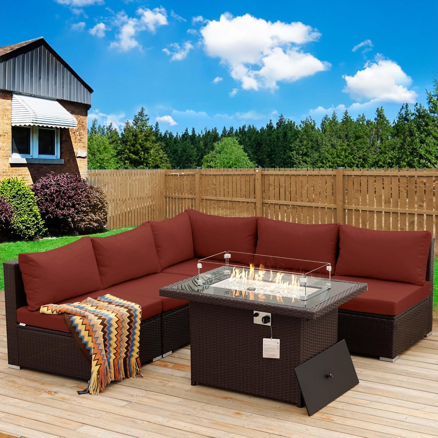 Image showcasing Amazon.com: 6 Pieces Patio Furniture Set,Luxury Outdoor Sectional Sofa ...