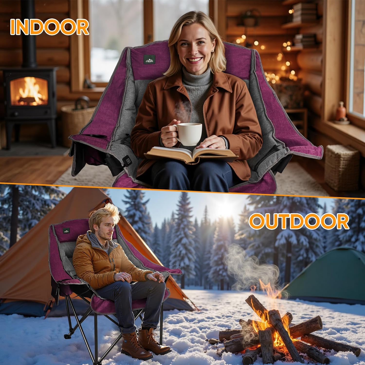 Northroad XL Heated Camping Chair, Oversized Heated Chairs,Portable Folding Heated Lawn Chair W/3 Control Levels for Outdoor Hiking, Picnics, Heavy-Duty 400-lbs Capacity, (Battery NOT Included) - Image 6