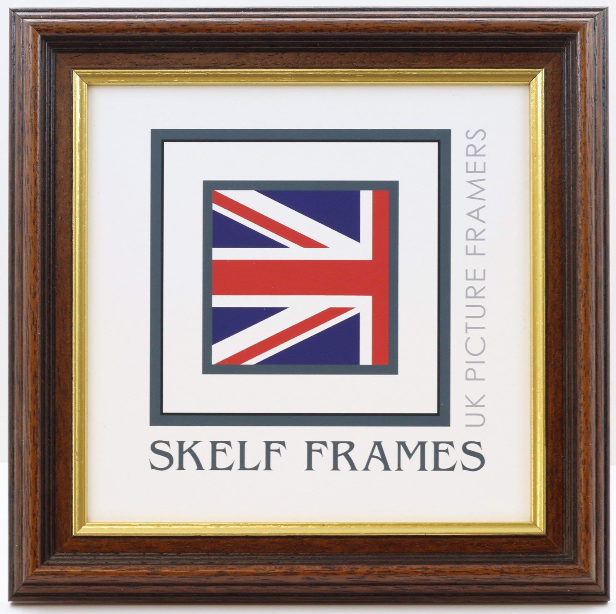 Skelf Frames Brown 18 X 18 Inches Square Picture Photo Frame In 35Mm Dark Wood With Gold Inlay With Styrene Hand Made In Yorkshire (Multiple Sizes)