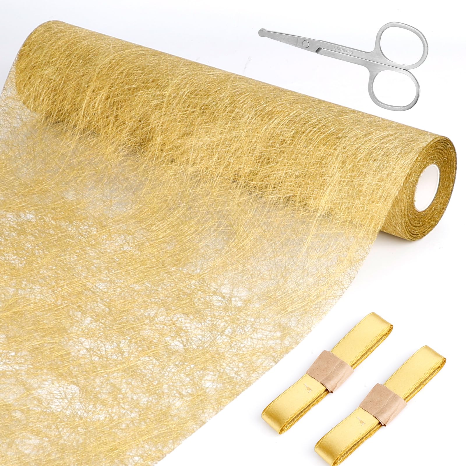 1 Rolle Tischläufer Gold 30cmx20m Tischband mit Beschicht Glänzend Golden Glänzend Gold Tischdecken Hochzeit Dekostoff Polyester Tischdeko Tischläufer mit 2 Farbiger Bänder Küche, Haushalt & Wohnen