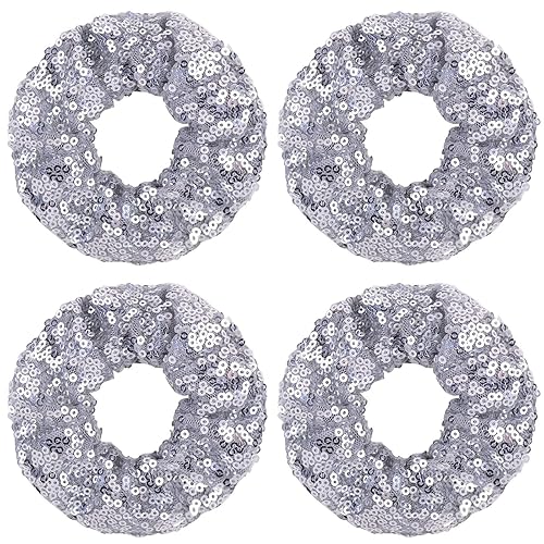 Miniatura 6 de 4 piezas de coleteros de lentejuelas brillantes bandas elásticas metálicas para cola de caballo bandas de tela para espectáculos gimnasio baile