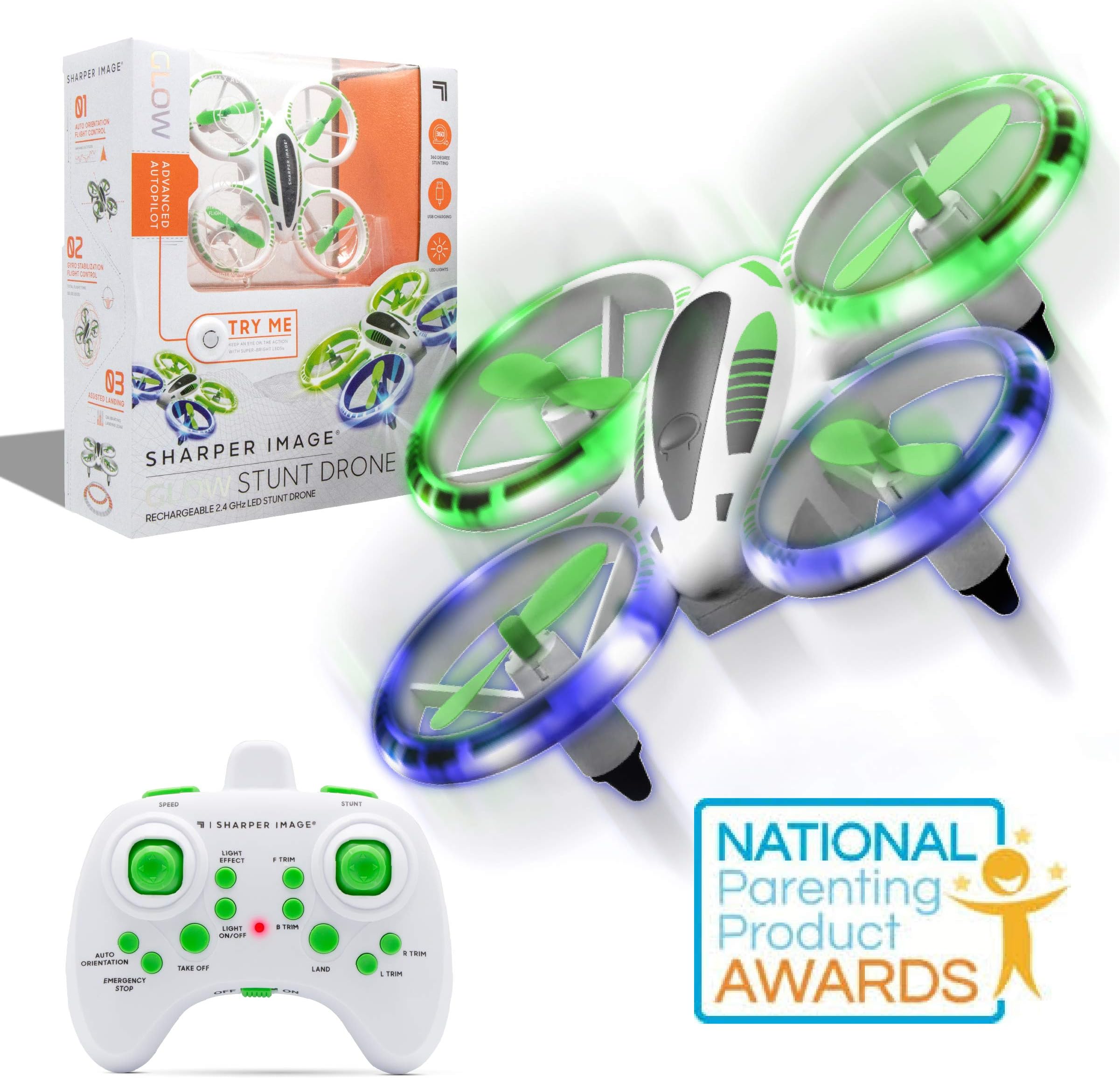 2.4GHz RC Glow Up Stunt Drone with LED Lights, Mini Remote Controlled Quadcopter with Assisted Landing, Small Plane for Kids and Beginners, Wireless and Rechargeable