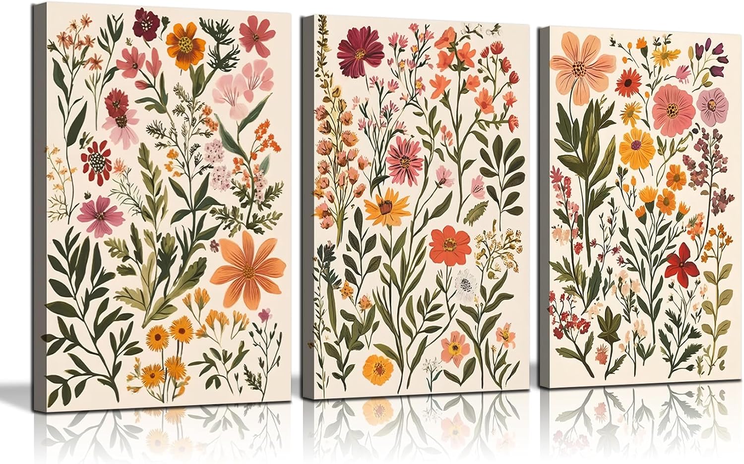 Amazon.com: Set of 3 Boho Floral Botanical Canvas Wall Art Watercolor ...